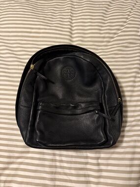 Tory Burch Black Pebbled Leather Backpack with Gold-Tone Hardware